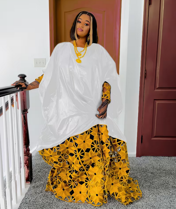 African Bazin Rich Boubou with Embroidery